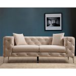 Καναπές 2θέσιος PWF-0579 τύπου Chesterfield ύφασμα εκρού 197x90x73εκ - Image 2