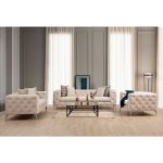 Καναπές 2θέσιος PWF-0579 τύπου Chesterfield ύφασμα εκρού 197x90x73εκ - Image 5