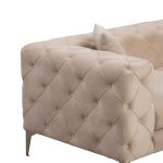Καναπές 3θέσιος PWF-0579 τύπου Chesterfield ύφασμα εκρού 237x90x73εκ - Image 3