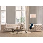 Καναπές 3θέσιος PWF-0579 τύπου Chesterfield ύφασμα εκρού 237x90x73εκ - Image 5
