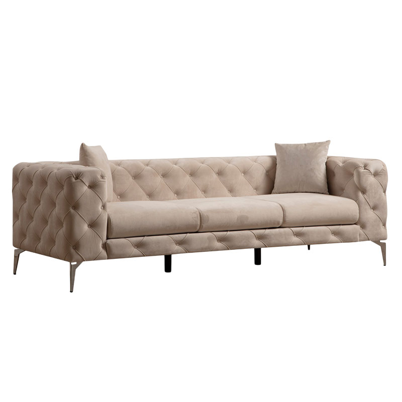 071-001351 Καναπές 3θέσιος PWF-0579 τύπου Chesterfield ύφασμα εκρού 237x90x73εκ - Image 1