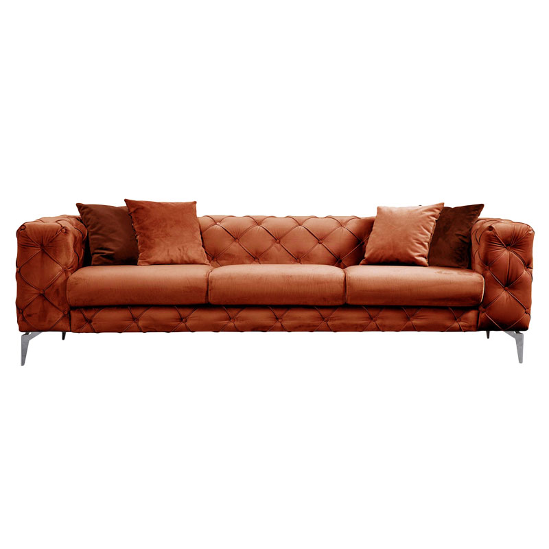 071-001354 Καναπές 3θέσιος PWF-0579 τύπου Chesterfield ύφασμα κεραμιδί 237x90x73εκ - Image 1
