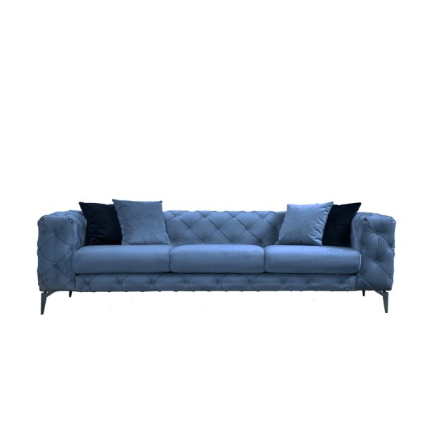 Καναπές 3θέσιος PWF-0579 τύπου Chesterfield ύφασμα ανοιχτό μπλε 237x90x73εκ