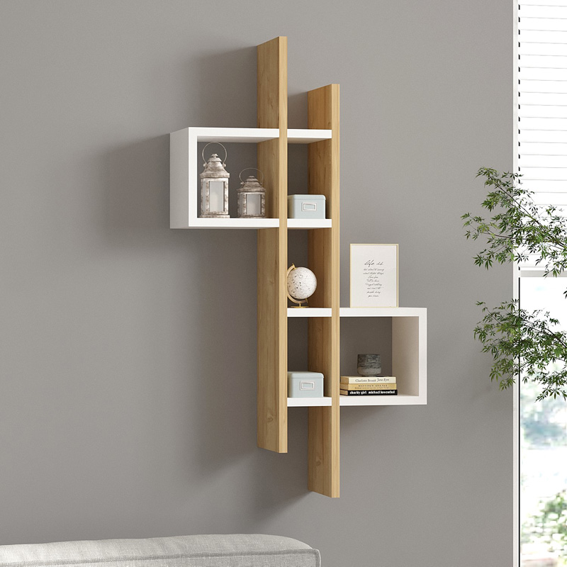 120-000566 Ραφιέρα τοίχου Garel σε oak-λευκή απόχρωση 53,8x19,6x108εκ - Image 1