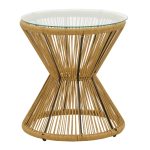 Τραπέζι Mabil  rattan φυσικό-γυαλί Φ50x55εκ