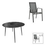 Τραπεζαρία Pinap-Dashiell σετ 5τεμ  μαύρο αλουμίνιο και plywood σε μαύρη απόχρωση Φ110x74εκ