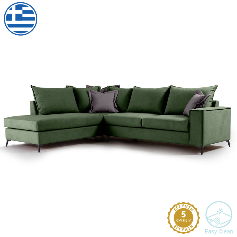 168-000034 Γωνιακός καναπές δεξιά γωνία Romantic ύφασμα κυπαρισσί-ανθρακί 290x235x95εκ - Image 1