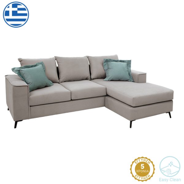 Γωνιακός καναπές Fabulous αναστρέψιμος ύφασμα elephant-ciel 240x165x95εκ