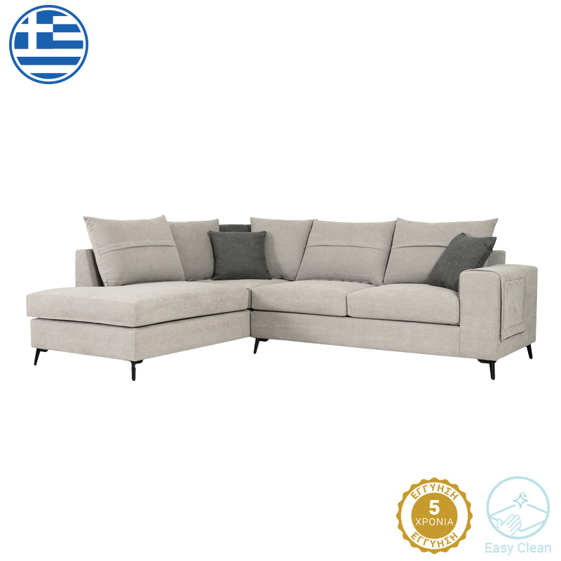 168-000075 Γωνιακός καναπές δεξιά γωνία Montana ανοιχτό γκρι ύφασμα με μαξιλάρια σε ποντικί απόχρωση 275x215x93εκ - Image 1