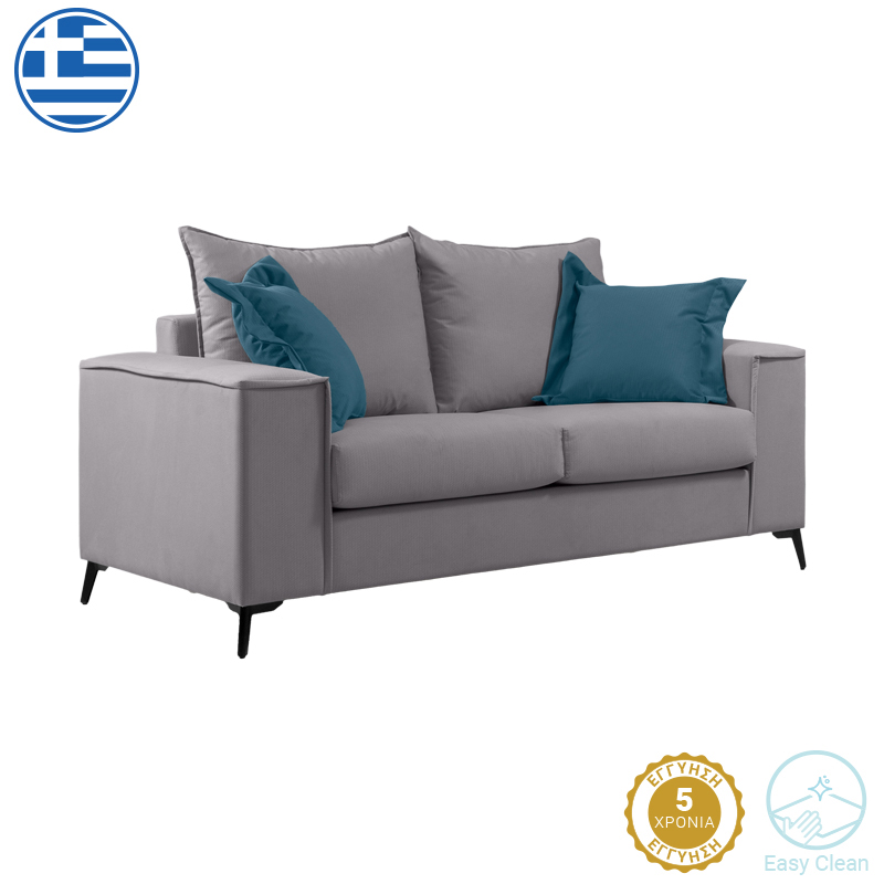 168-000081 Καναπές Verona 2θέσιος ανοιχτό γκρι ύφασμα με μαξιλάρια σε μπλε απόχρωση 173x93x100εκ - Image 1