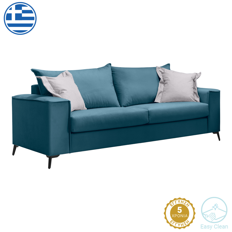 168-000084 Καναπές Verona 3θέσιος μπλε ύφασμα με μαξιλάρια σε απόχρωση ανοιχτό γκρι 225x93x100εκ - Image 1
