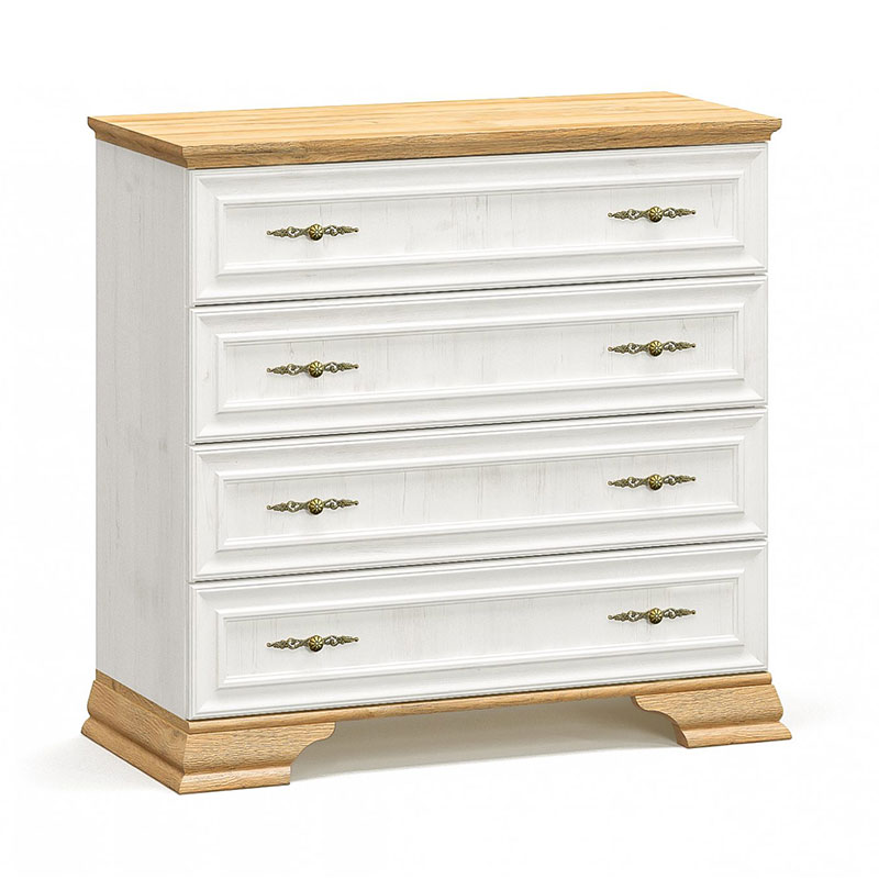 173-000028 Συρταριέρα Jaden 4ων συρταριών golden oak-λευκό antique 93,5x39x88,5εκ - Image 1