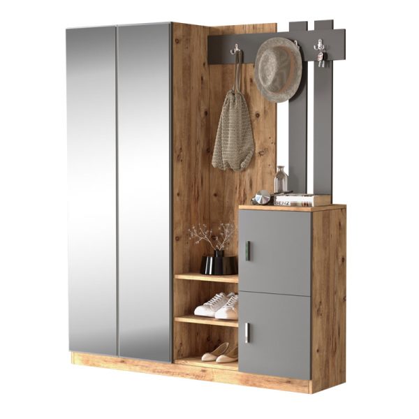 Έπιπλο εισόδου Doorse  μελαμίνης ανθρακί-oak 147.5x35x180εκ