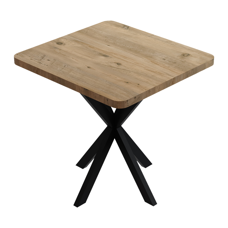 321-000081 Τραπέζι Prestone oak μελαμίνης-μαύρο μέταλλο 70x70x75εκ - Image 1