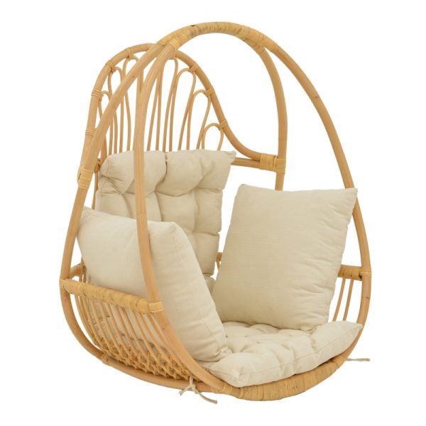 Κρεμαστή κούνια Jorg  φυσικό rattan-κρεμ μαξιλάρι 80x59x105εκ