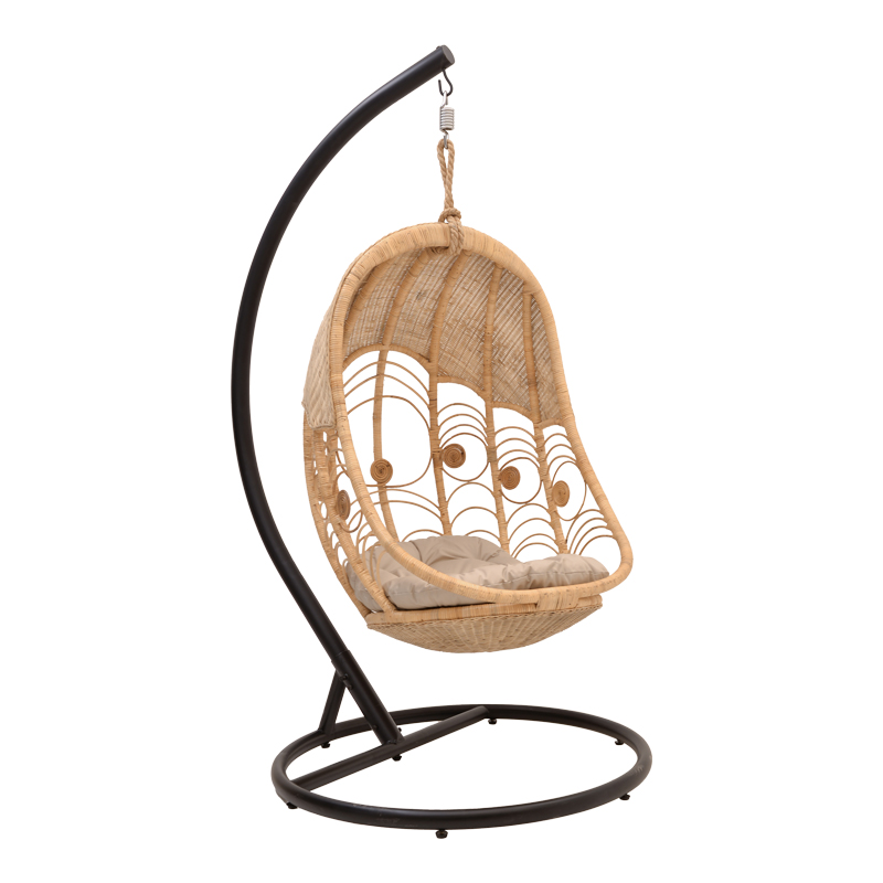 344-000007 Κούνια Labreone rattan φυσική απόχρωση -μαύρο μέταλλο-μπεζ μαξιλάρι 82x82x200εκ - Image 1