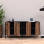 Μπουφές Twely  μελαμίνης καρυδί-μαύρο 160x40,5x79εκ - Image 4