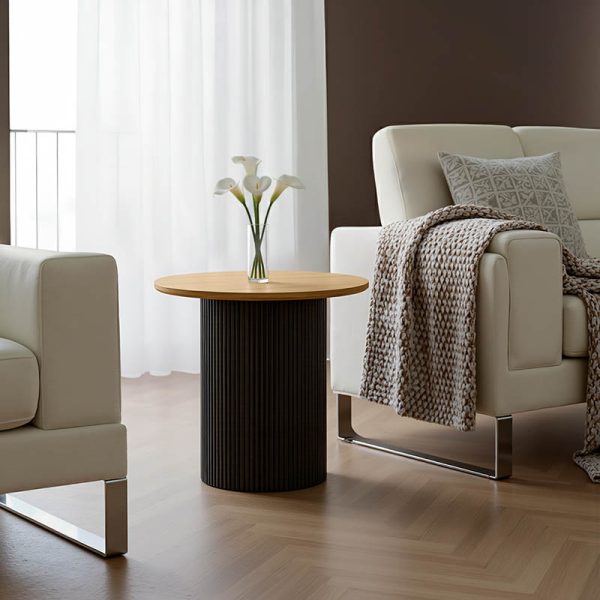 Βοηθητικό τραπέζι Dovel  mdf σε sonoma -μαύρο μέταλλο Φ50x50εκ