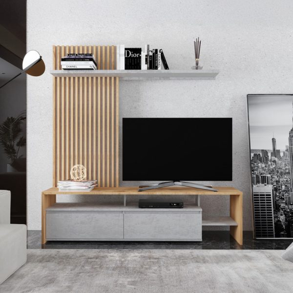 Σύνθετο σαλονιού Neo  σε oak-γκρι απόχρωση 190x40x200εκ