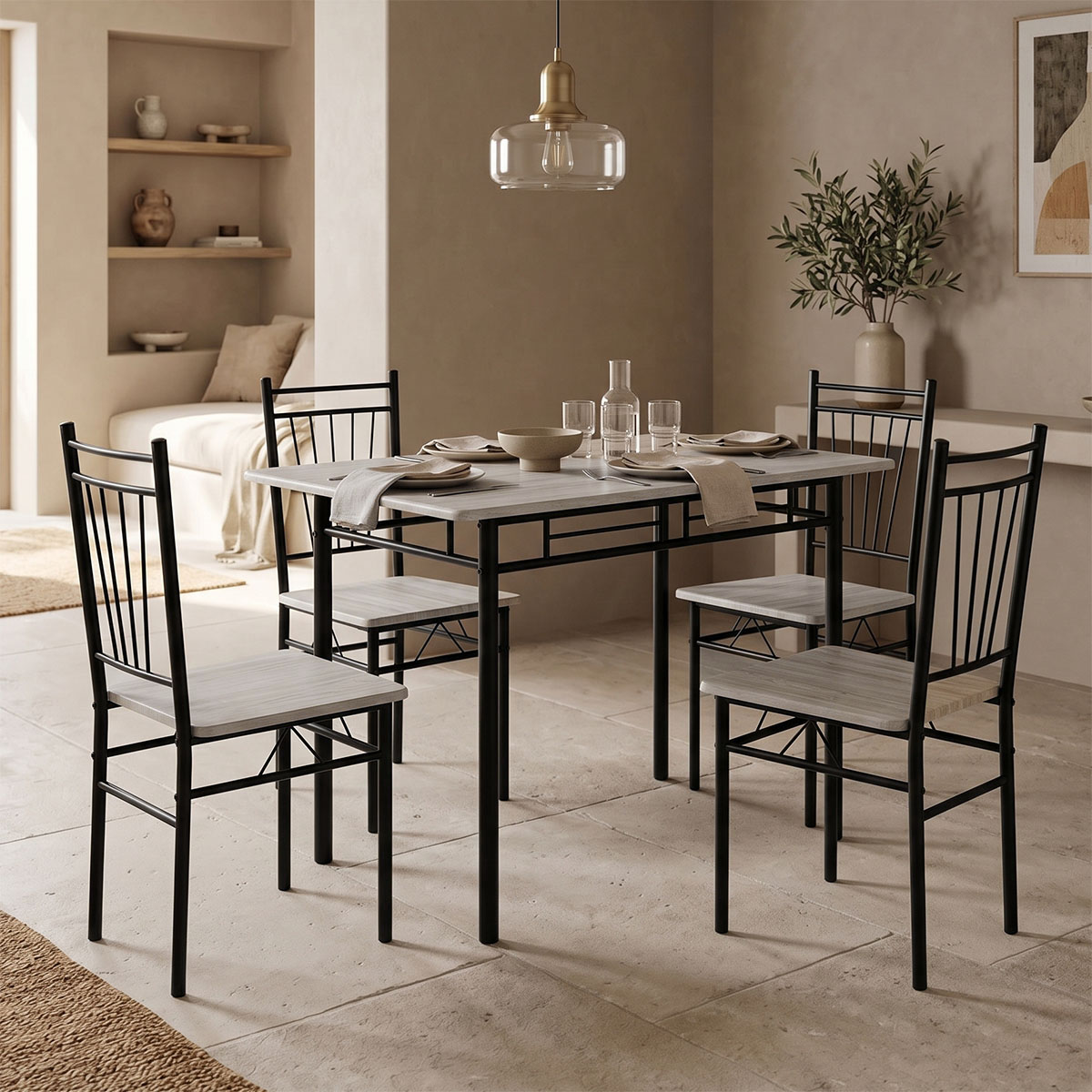 072-000183 Τραπεζαρία Roza σετ 5τμχ mdf sonoma με μεταλλικό μαύρο πόδι 120x65x75εκ - Image 1