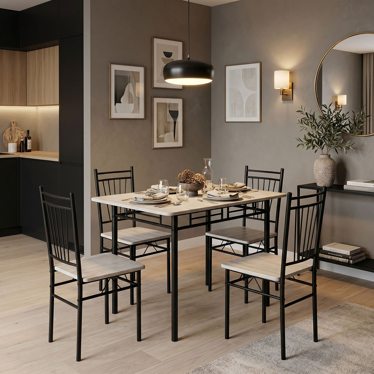 072-000185 Τραπεζαρία Roza σετ 5τμχ mdf sonoma με μεταλλικό μαύρο πόδι 110x60x75εκ - Image 1