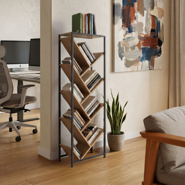 Βιβλιοθήκη Orunta  oak- μαύρο μέταλλο 40x26.5x125εκ