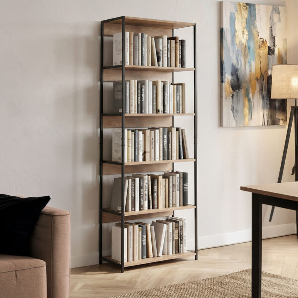 Βιβλιοθήκη Kaliano  oak-μαύρο μέταλλο 59.5x35x176.5εκ