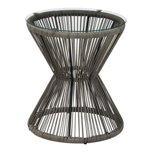 Τραπέζι Mabil  γυαλί - pe rattan σε γκρι απόχρωση Φ50x55εκ