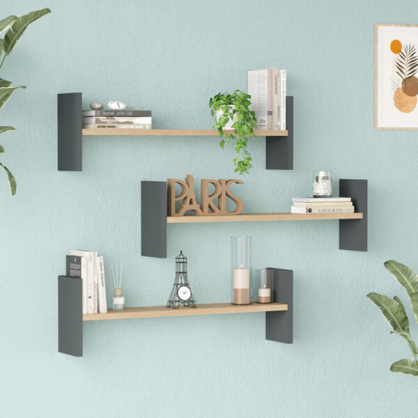 Ραφιέρα τοίχου Mento  oak με ανθρακί 75,6x14,5x23,6εκ