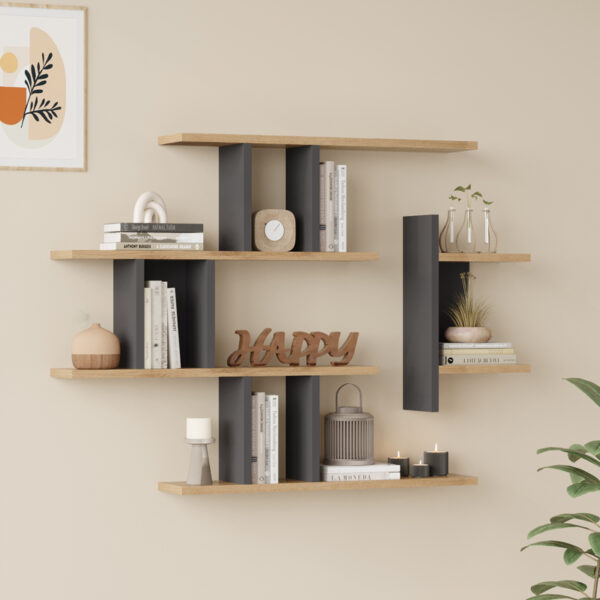 Ραφιέρα τοίχου Ledia  oak με ανθρακί 110,6x14,5x78εκ