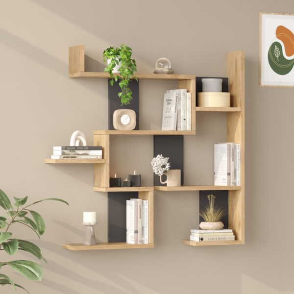 Ραφιέρα τοίχου Maze  oak με ανθρακί 93,3x14,5x90εκ