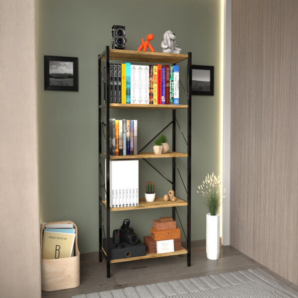 Βιβλιοθήκη Bimblem  oak με μαύρο μέταλλο 60x30x150εκ