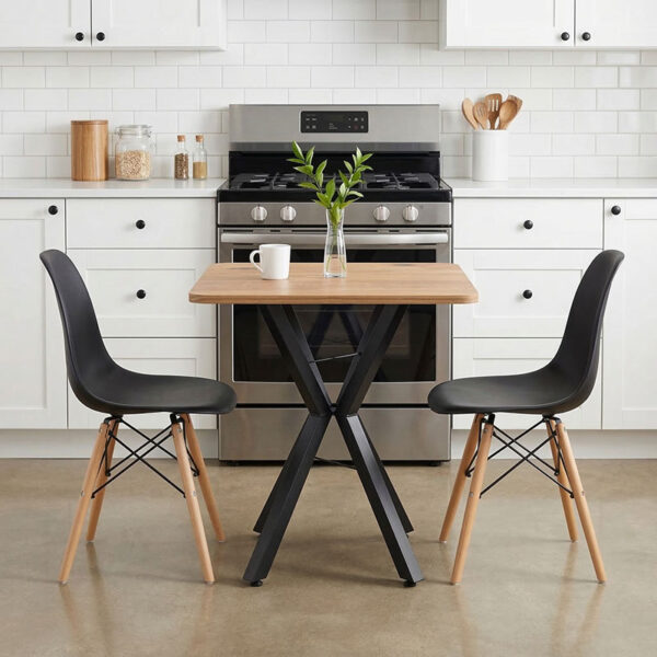 Τραπεζαρία με Καρέκλες Julita μαύρο και Τραπέζι Prestone oak 70x70x75εκ Σετ 3τεμ