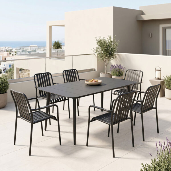 Τραπεζαρία Heven Vista  σετ 7τεμ μαύρο αλουμίνιο 150x80x72εκ