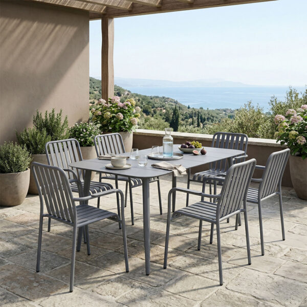 Τραπεζαρία Heven Vista  σετ 7τεμ ανθρακί αλουμίνιο 150x80x72εκ