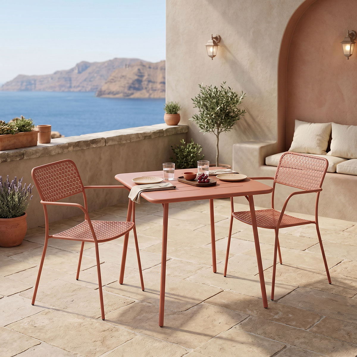200-001696 Τραπεζαρία Moraja Federal σετ 3τεμ terracotta μέταλλο 70x70x73εκ - Image 1
