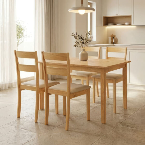 Τραπεζαρία Dallan Country  5τεμ σε φυσική απόχρωση rubberwood 120-150x80x74εκ