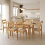 Τραπεζαρία Dallan Country 7τεμ σε φυσική απόχρωση rubberwood 120-150x80x74εκ
