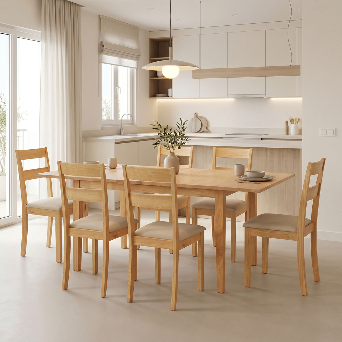200-001712 Τραπεζαρία Dallan Country 7τεμ σε φυσική απόχρωση rubberwood 120-150x80x74εκ - Image 1