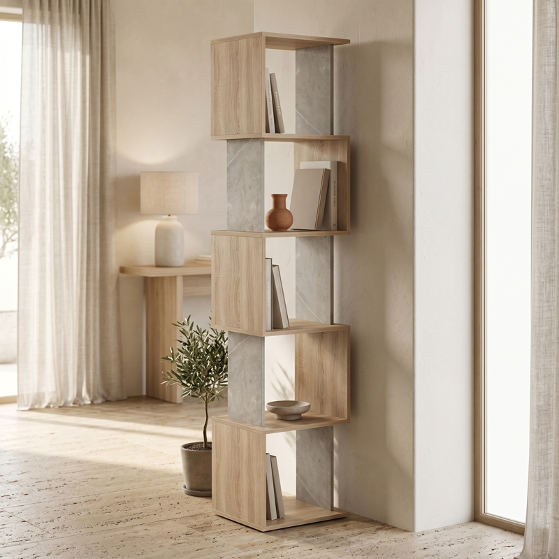 230-000174 Βιβλιοθήκη Cubik sonoma- γκρι μπεζ οψη μαρμάρου 35x30x161εκ - Image 1