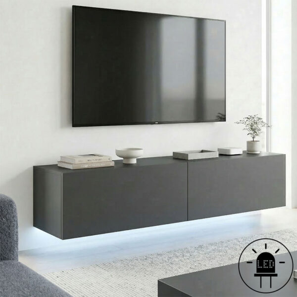 Έπιπλο τηλεόρασης επιτοίχιο με Led Rival  ανθρακί 120x35x30εκ