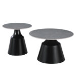 Τραπέζια σαλονιού Sculpt σετ 2τεμ μέταλλο μαύρο- sintered stone γκρι μάρμαρο - Image 2