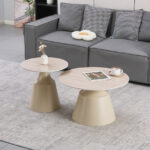 Τραπέζια σαλονιού Sculpt σετ 2τεμ μέταλλο cappuccino- sintered stone σε όψης τραβερτίνης