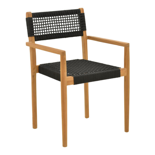 Πολυθρόνα Lengan  σκελετός teak ξύλο σε φυσική απόχρωση-μαύρο σχοινί 54x52x80εκ