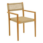 Πολυθρόνα Lengan  σκελετός teak ξύλο σε φυσική απόχρωση-μπεζ σχοινί 54x52x80εκ