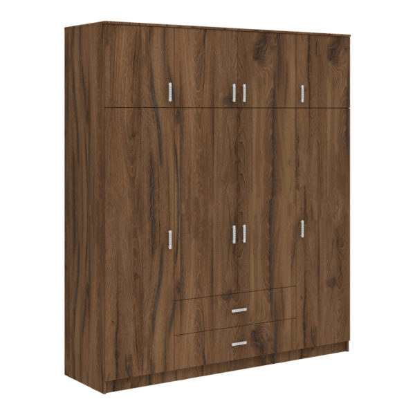 Ντουλάπα τετράφυλλη με συρτάρια Royal  καρυδι-oak 200x58x230εκ