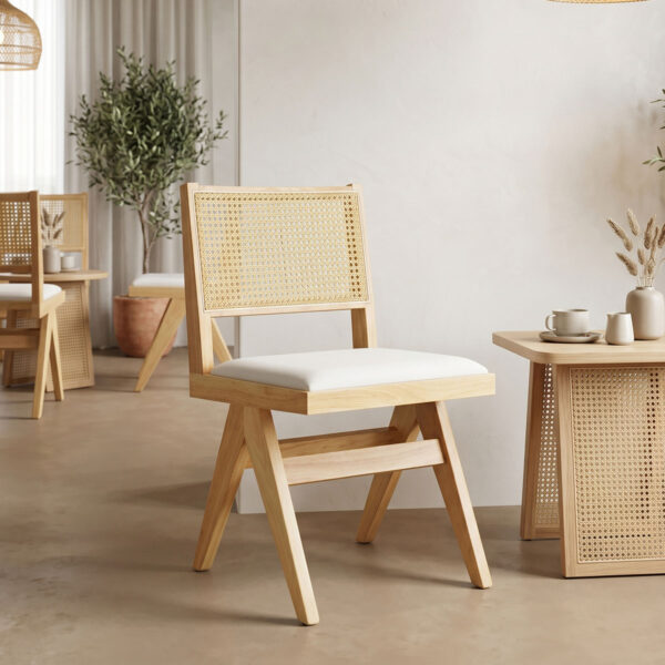Καρέκλα Winslow  rubberwood σε φυσική απόχρωση-ύφασμα λευκό 46x58x80εκ