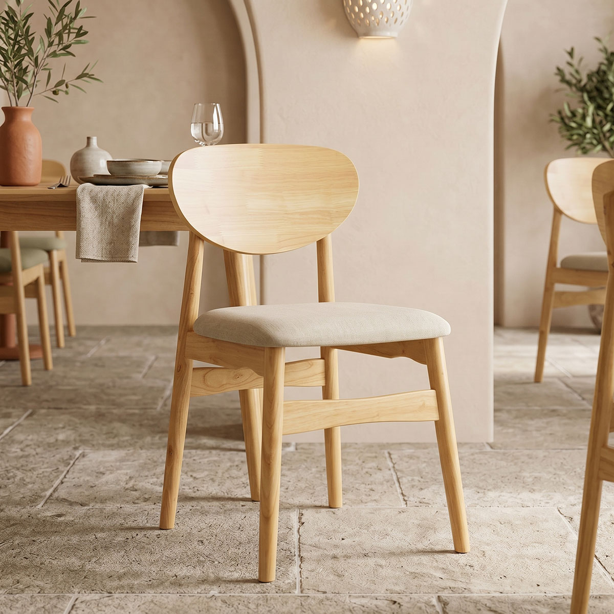 382-000013 Καρέκλα Cardith rubberwood-plywood σε φυσική απόχρωση-ύφασμα γκρι-μπεζ 48x51x78εκ - Image 1
