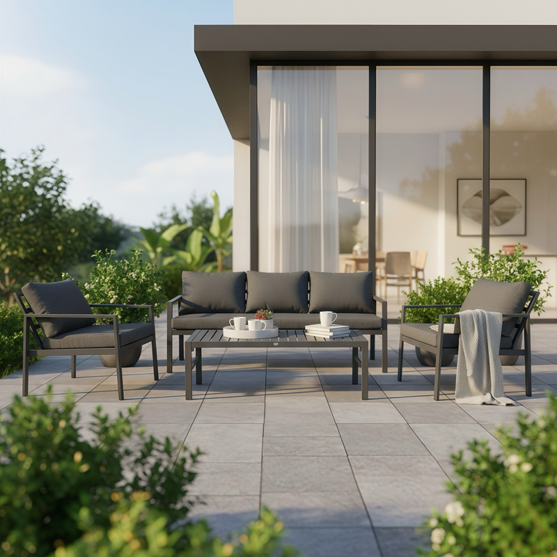 401-000004 Σαλόνι Gardenly Ι σετ 4τμχ αλουμίνιο σε ανθρακί απόχρωση με ανθρακί μαξιλάρια - Image 1