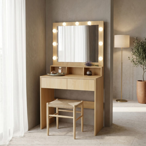 Τουαλέτα κρεβατοκάμαρας Vanity με led σε φυσική απόχρωση 80x40x140εκ